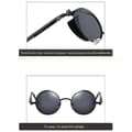 Miniatyrbillede 4 af 5: Vintage Polariserende Steampunk Runde Solbriller til Mænd, Stilfulde Db Black Frame Grey Lenses