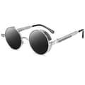 Miniatyrbillede 2 af 5: Vintage Polariserende Steampunk Runde Solbriller til Mænd, Stilfulde Db Silver Frame Grey Lenses