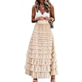 Miniatyrbild 1 av 6: Dam Tulle Maxi-kjol A-linje Rynkad Mesh Hög Midja Underkjol Beige Beige M