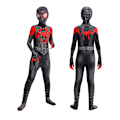 Miniatyrbild 1 av 4: Spider-Man ungdom Halloween-dräkt, vadderad jumpsuit med mask Black Red 1 Black Red 1 130
