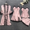 Miniatyrbild 2 av 5: Sovkläder Set Silk Pyjamas Nattlinne (4 delar set)