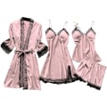 Miniatyrbild 1 av 5: Sovkläder Set Silk Pyjamas Nattlinne (4 delar set)