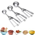 Ice Cream Scoop, 3-Piece Cookie Scoop Set, Stainless Steel Ice Cream Scoop with Trigger Release, Large/Medium/Small Cookie Scoop for Baking