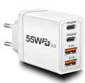 55W snabbladdare - Multi-sektor - 4 USB-portar - Kompatibel med iPhone, iPad, Samsung - Säkert skydd