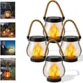 Solar Powered Outdoor Flame Lamp with Hemp Rope, Waterproof and Flickering [JUN] 4pcs