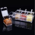 Kryddlåda, 4-delade transparenta plastkryddburkar för kök, kryddlåda med lock och sked