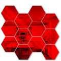 Miniatyrbild 1 av 10: 12 st Topfjäder Hexagoner Mirror Kakel Väggdekal 3D Akryl Spegel Väggdekor Dekor Stick På Modern Dekal För Hem Red M