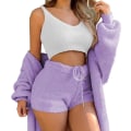 Miniatyrbild 4 av 6: Mysig plyschpyjamas för kvinnor 3-delad set Snygga mjuka lösa sovkläder för sovrum inomhus Beige L