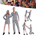 Miniatyrbild 2 av 10: Fångkläder Cosplay Kläder För Kvinnor Män Långärmad Randig Rollspel Kostym For Women XL
