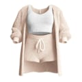 Miniatyrbild 1 av 6: Mysig plyschpyjamas för kvinnor 3-delad set Snygga mjuka lösa sovkläder för sovrum inomhus Beige 3XL