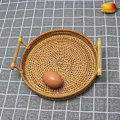 Miniatyrbild 7 av 10: Handvävd flätad rottingkorg Bröd Frukt Snackbricka Rund förvaringskorg M