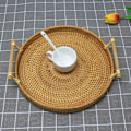 Miniatyrbild 8 av 10: Handvävd flätad rottingkorg Bröd Frukt Snackbricka Rund förvaringskorg M