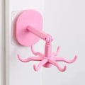 Miniatyrbild 1 av 10: 360 ° roterbar multifunktions väggkrok Stansfri kraftig självhäftande krok för kök badrum sovrum Pink