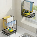 Miniatyrbild 9 av 10: Multifunktionsdiskbänk i kolstål Caddy Coutertop Organizer Självhäftande trassvamphållare med dräneringsplatta 3 Table