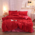 Miniatyrbild 1 av 10: 4 st/ set Färgglada fluffiga sängkläder Set Långt plysch cover Lakan Örngott Set Big Red 2M