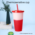 Miniatyrbild 1 av 7: Färgskiftande koppar Återanvändbara tumlare med lock och iskoppar med halm för vuxna barn 710ml Transparent Red