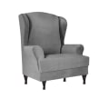 Miniatyrbild 2 av 11: Hög elastisk mjuk mocka Wingback cover Halkfri enfärgad Stretch-skydd för sluttande arm King Back stol Camel