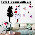 Miniatyrbild 2 av 10: Kreativ tecknad Söt kattväggklocka DIY-katt Akrylväggklocka med svängsvanspendel för vardagsrum, sovrum, kök C