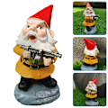 Miniatyrbild 2 av 10: Nyckfull Arg Gammal Mr Gnome Dvärg Hållande Verktyg Varning Planka Skylt Staty Inomhus uteplats Veranda Poolside Gnomes Staty