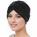 Miniatyrbild 1 av 7: Stretch turbanhatt med korsade vridna design Bekväm mångsidig huvudbonad för damer Black