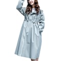 Miniatyrbild 1 av 3: Lady Long Raincoat Lätt vattentät Återanvändbar Regnjacka med huva för utomhusbruk Gray L
