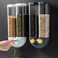 Miniatyrbild 7 av 10: Väggmonterad risbehållare Klar dispenser Press för att dispensera Delad design Förseglad spannmålshinktank Köksförvaring White