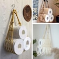 Miniatyrbild 6 av 10: Handvävd rullpappershållare förvaringssnöreväska Boho Style Hängande bomullsrep Mesh för toalett badrum Brown