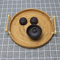 Miniatyrbild 9 av 10: Handvävd flätad rottingkorg Bröd Frukt Snackbricka Rund förvaringskorg M