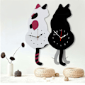 Miniatyrbild 3 av 10: Kreativ tecknad Söt kattväggklocka DIY-katt Akrylväggklocka med svängsvanspendel för vardagsrum, sovrum, kök C