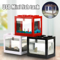 Miniatyrbild 2 av 10: Stationär mini akvarium USB LED fisklåda Akvariumblock staplade för skrivbordsinredning för hemmakontor Usb Transparent Cylinder Blue Light