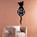 Miniatyrbild 6 av 10: Kreativ tecknad Söt kattväggklocka DIY-katt Akrylväggklocka med svängsvanspendel för vardagsrum, sovrum, kök C