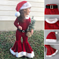 Miniatyrbild 3 av 9: Babyflicka Julkläder Set Långärmad Bell Bottom Sammet Jultomten Cosplay Kostym Rekvisita Red 110cm