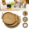 Miniatyrbild 2 av 10: Handvävd flätad rottingkorg Bröd Frukt Snackbricka Rund förvaringskorg M