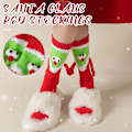 Miniatyrbild 6 av 9: Jultomte håller handen Strumpor För Kvinnor Hög Elastisk Mjuk Andas Strumpa Födelsedag Julpresent Red