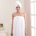 Miniatyrbild 3 av 10: Kvinnor Bath Wrap Handduk Lätt söt Bärbar Loungewear Badrock Badkjol För Dusch White