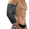 Miniatyrbild 1 av 8: Armbågsstöd kompressionsärm Andas stickad sport fitness cover för sommar utomhusklättring Black XL