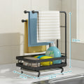 Miniatyrbild 10 av 10: Multifunktionsdiskbänk i kolstål Caddy Coutertop Organizer Självhäftande trassvamphållare med dräneringsplatta 2 Bar