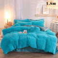 Miniatyrbild 8 av 10: 4 st/ set Färgglada fluffiga sängkläder Set Långt plysch cover Lakan Örngott Set Light Blue 2M
