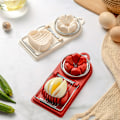 Miniatyrbild 2 av 10: Multipurpose äggskärare i rostfritt stål 2-i-1 hårdkokta äggskärare Fruktskärare Hem Kökstillbehör Red