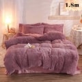 Miniatyrbild 1 av 10: 4 st/ set Färgglada fluffiga sängkläder Set Långt plysch cover Lakan Örngott Set Pale Mauve 1.8m