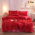 Miniatyrbild 1 av 10: 4 st/ set Färgglada fluffiga sängkläder Set Långt plysch cover Lakan Örngott Set Big Red 1.8m