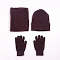 Miniatyrbild 1 av 8: Vinter varm mössa Halsdukshandskar set Unisex vinter varm stickad mössa Halshandske för män kvinnor Wine Red Three piece Suit