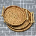 Miniatyrbild 5 av 10: Handvävd flätad rottingkorg Bröd Frukt Snackbricka Rund förvaringskorg M