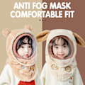 Miniatyrbild 8 av 8: Söt tecknad mask cover hatt Anti-dimma värmande utomhus hatt för shopping Khaki Rabbit ears