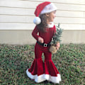 Miniatyrbild 2 av 9: Babyflicka Julkläder Set Långärmad Bell Bottom Sammet Jultomten Cosplay Kostym Rekvisita Red 110cm