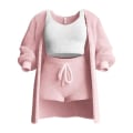 Miniatyrbild 1 av 6: Mysig plyschpyjamas för kvinnor 3-delad set Snygga mjuka lösa sovkläder för sovrum inomhus Pink XL