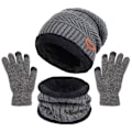Miniatyrbild 6 av 10: Vinter varm mössa Halsdukshandskar set Unisex vinter varm stickad mössa Halshandske för män kvinnor Gray Three piece Suit