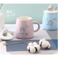 Miniatyrbilde 3 av 5: Kattkopp, søt keramisk kaffekopp, med 3D kattformet lokk og skje 10x8cm (rosa)