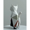 Miniatyrbillede 4 af 5: IC Katteskulptur Statue Geometrisk Figur Dekoration Polyresin Kunst Præsentation 7,3 tommer