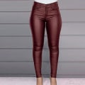 Miniatyrbild 2 av 5: Plus Size Perfekt Passform PU-Läder Leggings Lättviktiga för Kvinnor Flickor Mode Ny CMK Vinröd 2XL